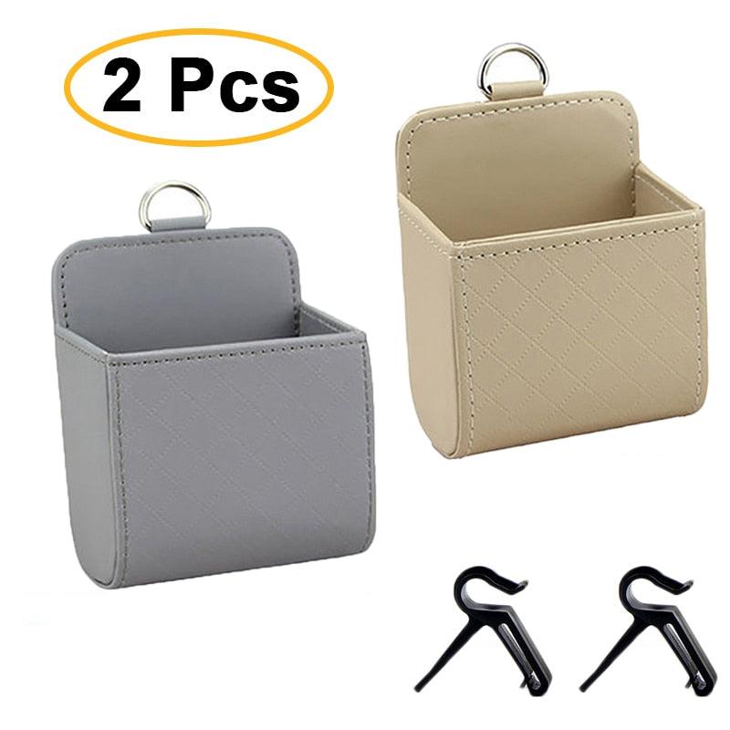 Car Storage Bag Air Vent Dashboard Tidy Hanging Leather Organizer Box Glasses Phone Holder Storage Organizer Car Accessories PU Leather Pouch Holder Mobile Phone Hanging Organizer Container