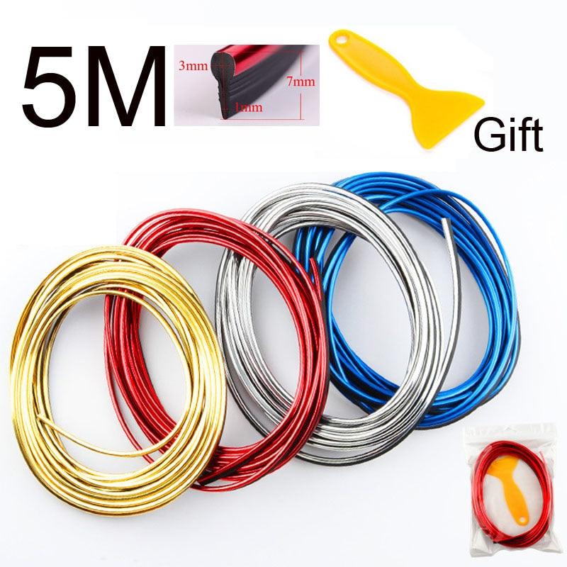 Car Styling 5M/pcs Universal Flexible Interior Decoration Moulding Trim Strips Car Interior Moulding Trim Electroplating Color Film Car Interior Exterior Decoration Moulding Trim Strip Car Central Control and Door Decoration Strip