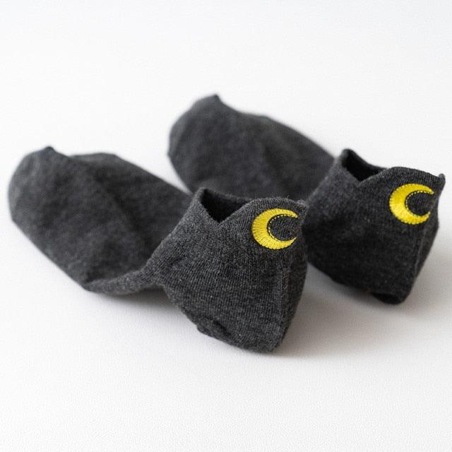 Cartoon Anime Embroidered Boat Socks Ins Trend Moon Cute Sweet Cat Socks Slippers Happy Funny Cotton Girl Socks Cute Short Boat Socks For Men And Women