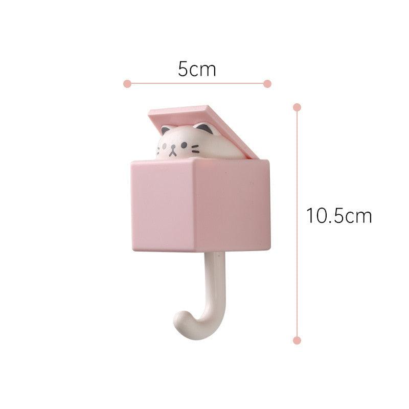 Cartoon Cat Hook Self Adhesive Dormitory Bedroom Door Hangers Hooks Key Umbrella Towel Cap Coat Rack Wall Animal Decoration Rack Non-Marking Hook Nail-Free Animal Hook Entrance Key Strong Sticking Hook