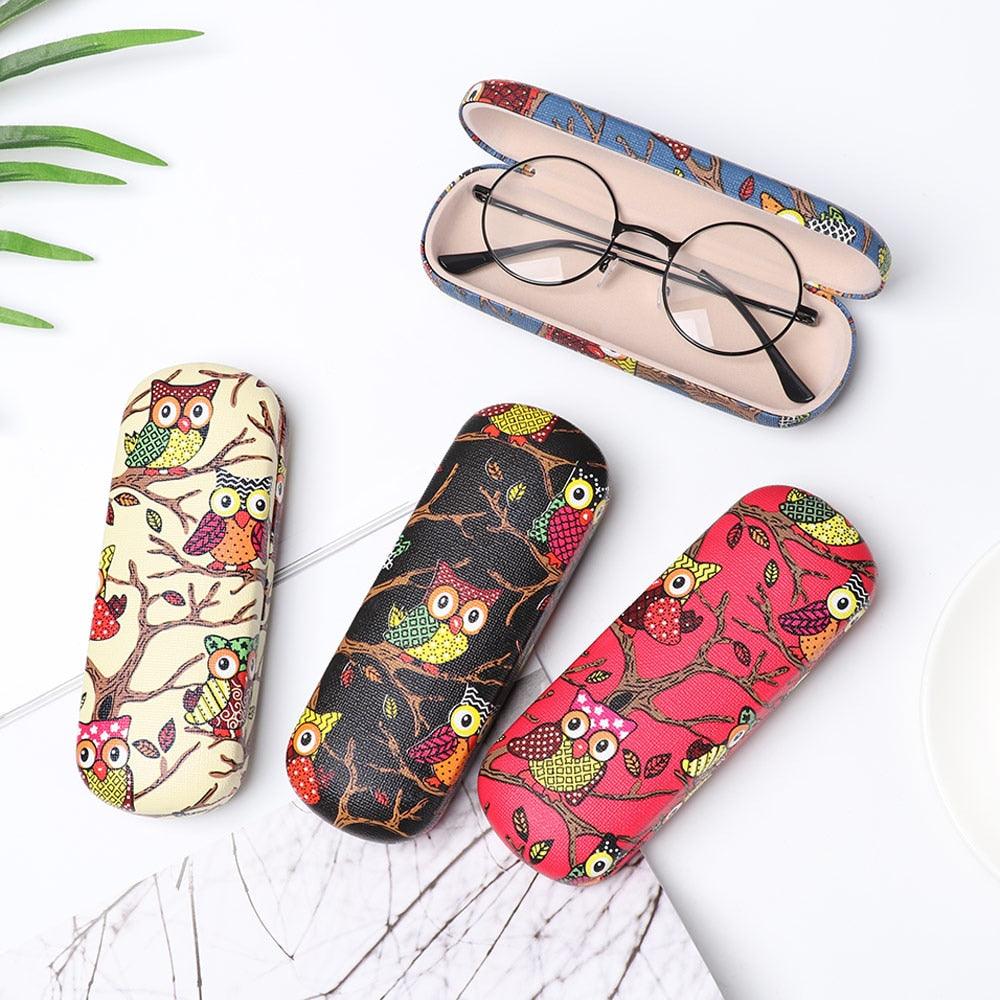 Cartoon Eye Glasses Case Cute Owl Animal Sunglasses Storage Protector Portable Hard Leather Reading Pattern Glasses Case Hard Shell Eyeglass Cases For Women Girls Kids Portable Travel Eyewear Hard Case Anti-shock Eye Glasses Case