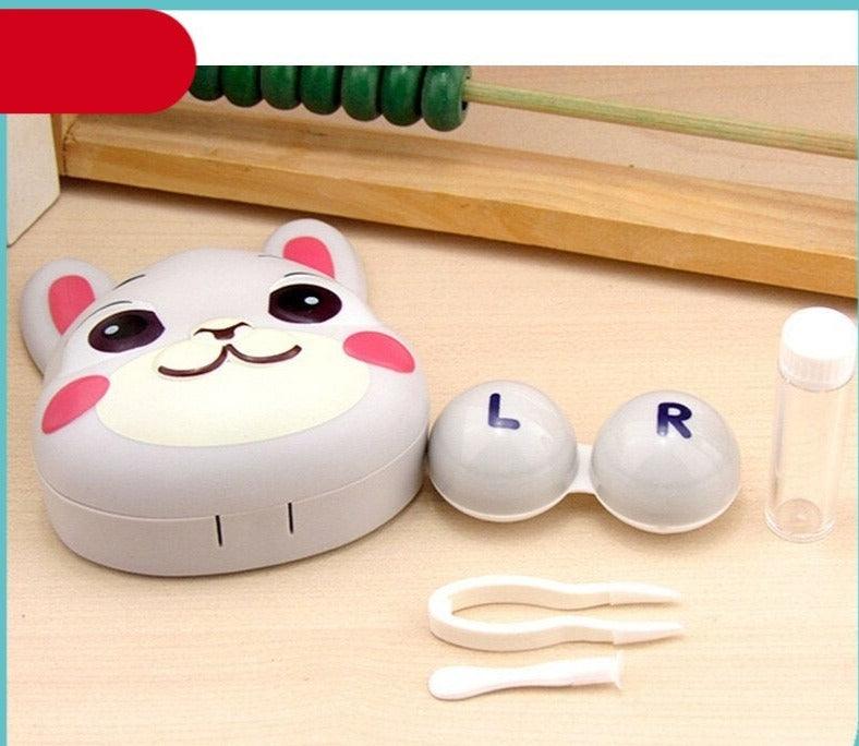 Cartoon New Design Rabbit Long Ears Portable Contact Lens Case With Mirror Kit Holder Lenses Portable Cute Eye Contact Lense Remover Tool With Mirror For Teen Girls Women Travel Carry