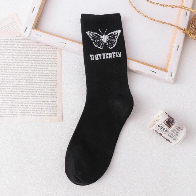 Cartoon socks cute bow print white black calcetines Women's Novelty Socks Crew Fun Funky fall fashion Casual Cotton Dress Socks - ALLURELATION - black and white socks, butterfly socks, cotton socks, cute bow print socks, funny socks, novelty socks, socks, socks for women, womens socks - Stevvex.com