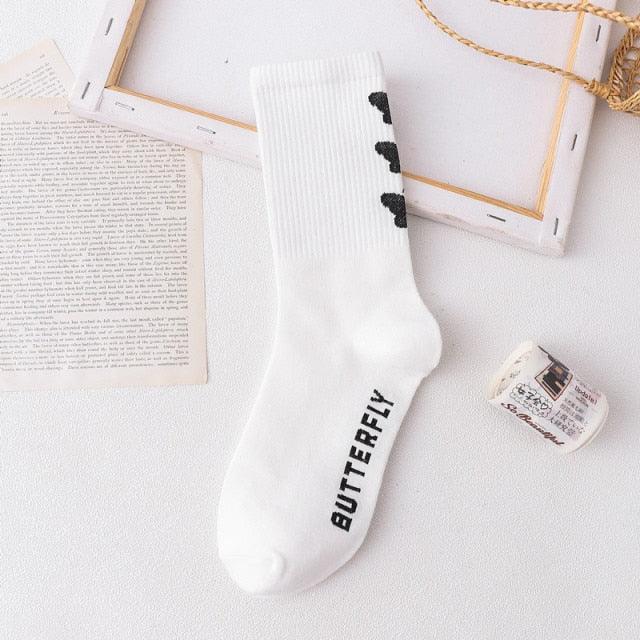 Cartoon socks cute bow print white black calcetines Women's Novelty Socks Crew Fun Funky fall fashion Casual Cotton Dress Socks - ALLURELATION - black and white socks, butterfly socks, cotton socks, cute bow print socks, funny socks, novelty socks, socks, socks for women, womens socks - Stevvex.com