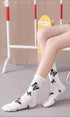 Cartoon socks cute bow print white black calcetines Women's Novelty Socks Crew Fun Funky fall fashion Casual Cotton Dress Socks - ALLURELATION - black and white socks, butterfly socks, cotton socks, cute bow print socks, funny socks, novelty socks, socks, socks for women, womens socks - Stevvex.com