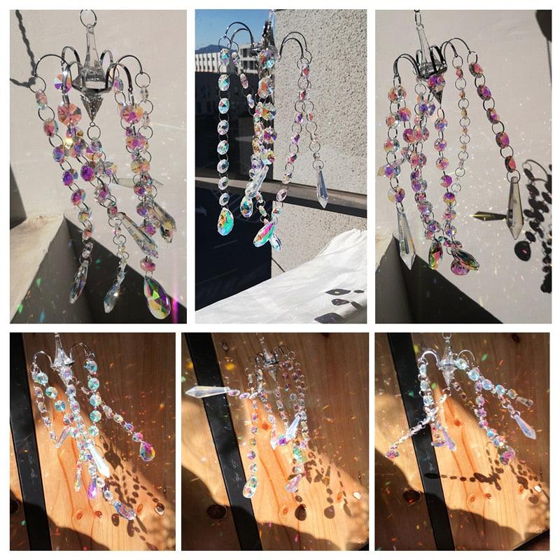 Chandelier Wind Chimes Home Decor Ornaments AB Coating Crystal Prisms Hanging Suncatcher Rainbow Chaser Window Curtains Jewelry Pendant For Home Room Wedding Garden Decor Gifts Photography