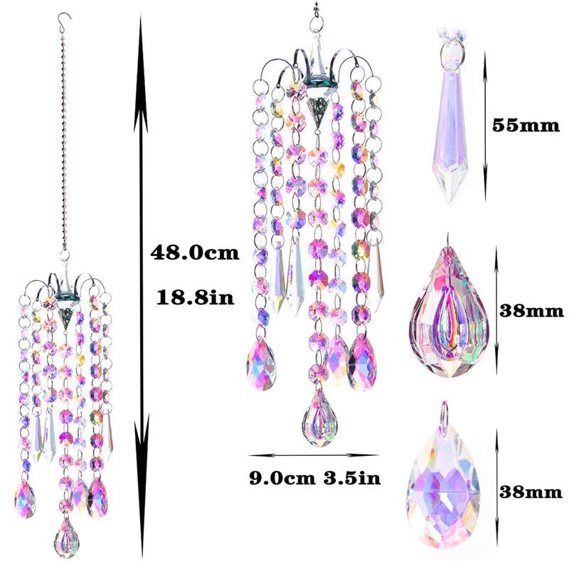 Chandelier Wind Chimes Home Decor Ornaments AB Coating Crystal Prisms Hanging Suncatcher Rainbow Chaser Window Curtains Jewelry Pendant For Home Room Wedding Garden Decor Gifts Photography