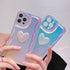 Charming Heart Wavy Case For iPhone 11 12 13 14 Pro Max XS Max XR X Holographic Rainbow Soft Air Cushion Shockproof Cover Reflection Purple Pink Case for iPhone Gradient Back Cover