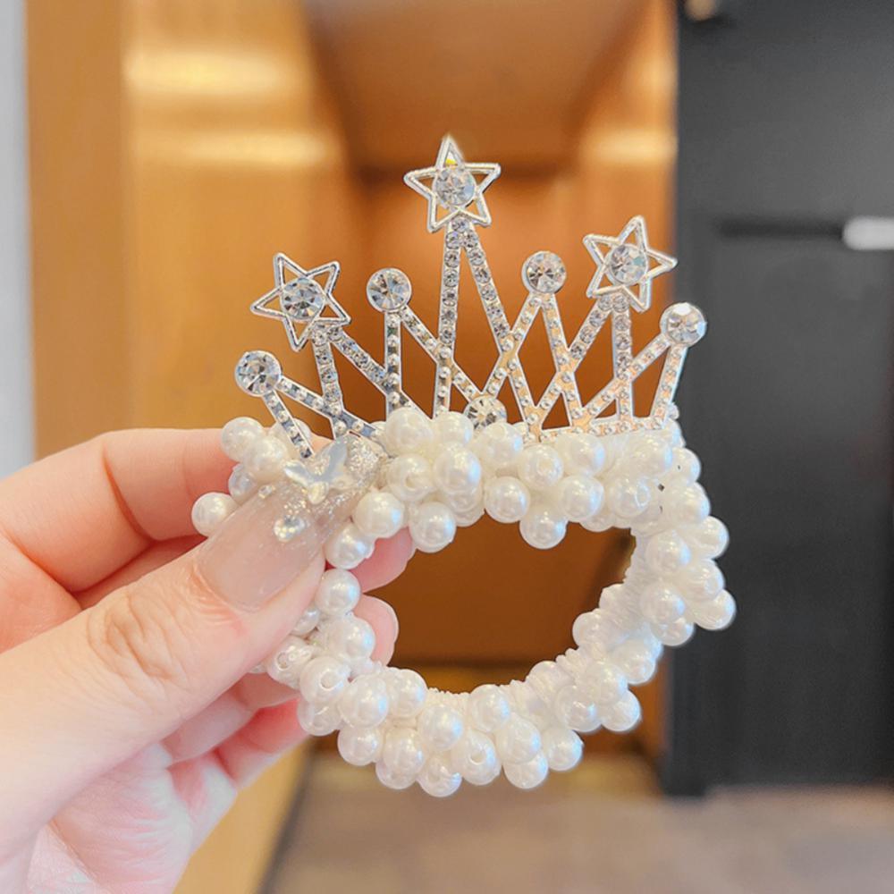 Children's Crown Headwear Birthday Show Princess Baby's Rhinestone Comb Hairpin Hair Clip Hair Jewelry Pearl Hair Ties Fashion For All Hair Types Elastic Beaded Hair Bands With Crown Scrunchies For Women