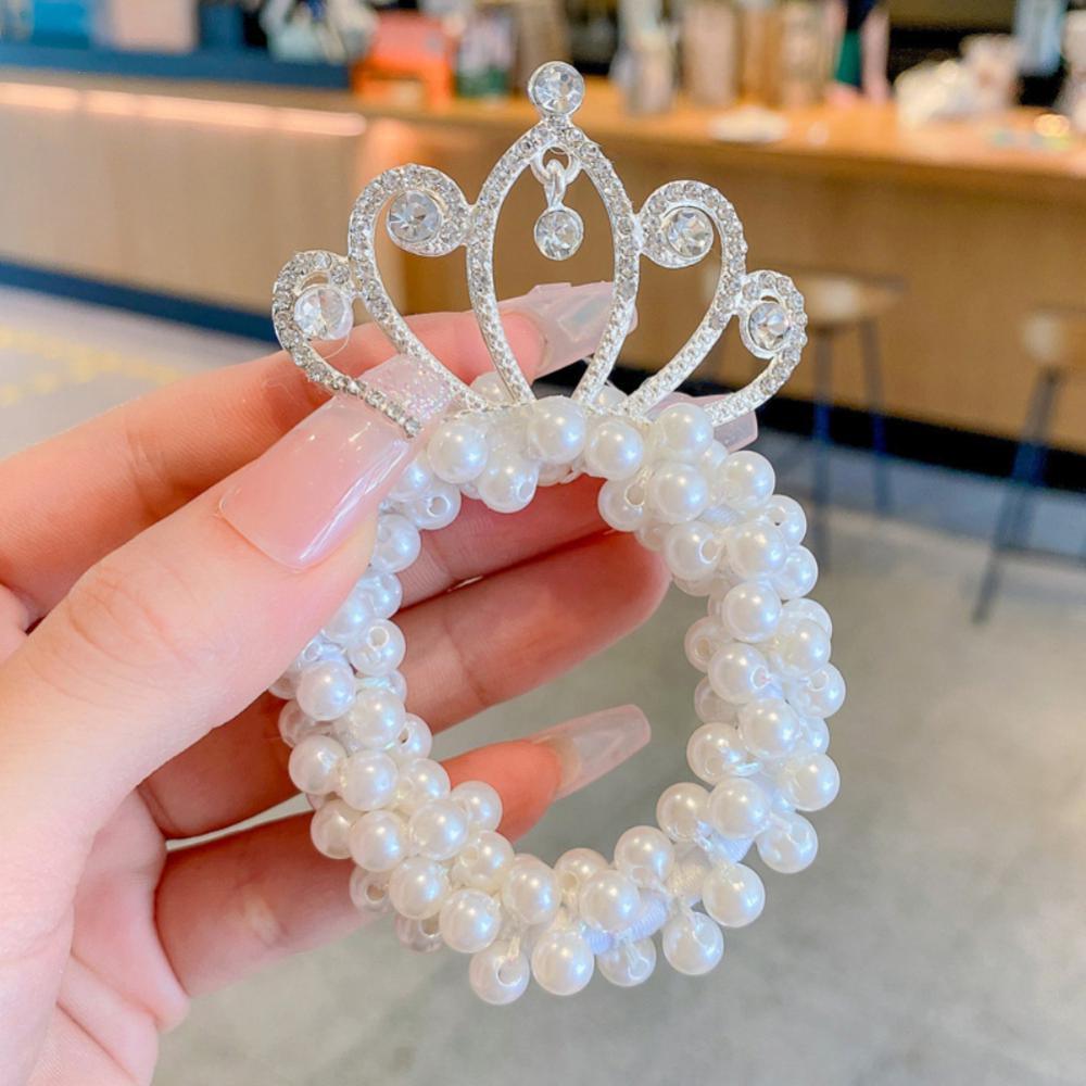 Children's Crown Headwear Birthday Show Princess Baby's Rhinestone Comb Hairpin Hair Clip Hair Jewelry Pearl Hair Ties Fashion For All Hair Types Elastic Beaded Hair Bands With Crown Scrunchies For Women
