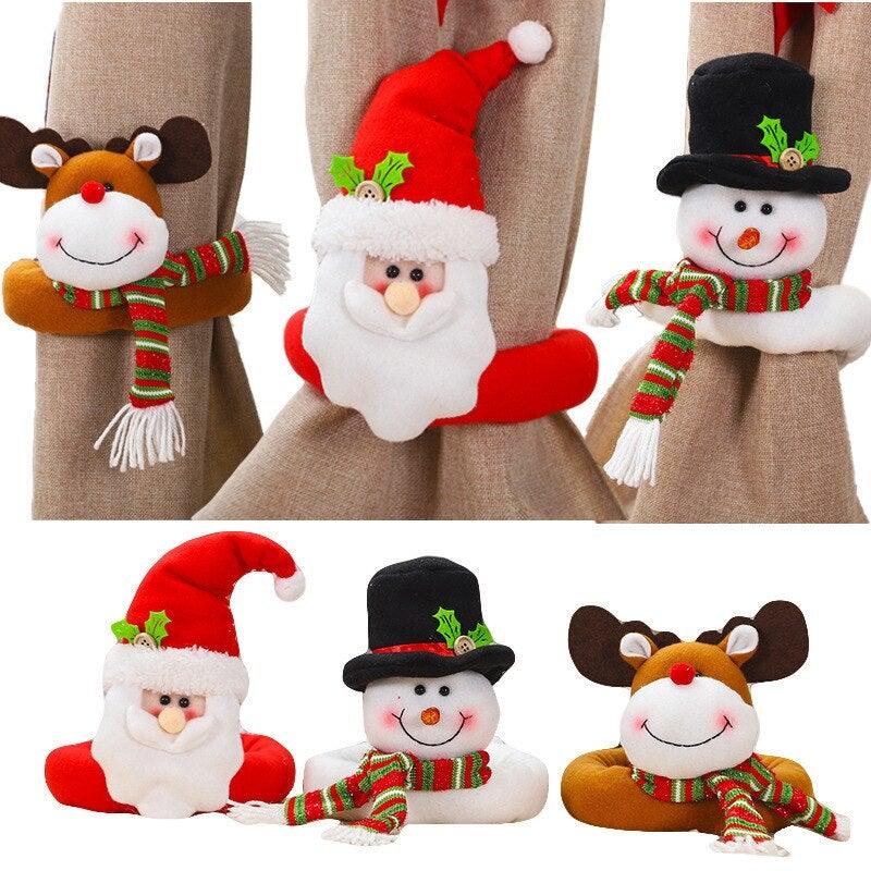 Christmas Curtain Buckle Tieback Flannel Door Curtain Home DecorateChristmas Trees New Year Snowmen Window Decorations Curtain Holdback Fastener Clamp Wine Bottle Topper Hugger Holder Snowman Christmas Ornaments Home Decor