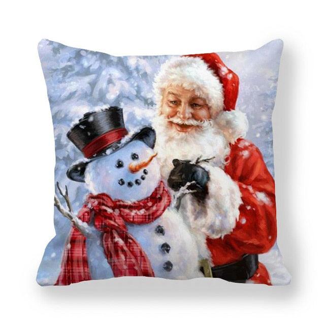 Christmas Ornaments Merry Christmas Decorations Throw Pillow Covers Santa Claus Snowman Merry Christmas Decorative Pillow Cases Home Decor Navidad Home Decor Cushion Cover Happy New Year 2022 45x45CM