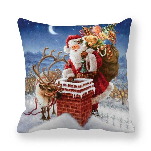 Christmas Ornaments Merry Christmas Decorations Throw Pillow Covers Santa Claus Snowman Merry Christmas Decorative Pillow Cases Home Decor Navidad Home Decor Cushion Cover Happy New Year 2022 45x45CM