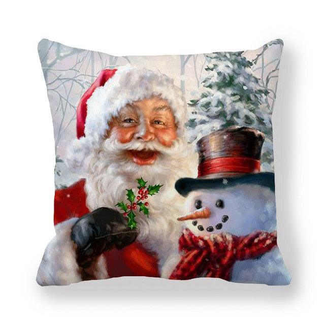 Christmas Ornaments Merry Christmas Decorations Throw Pillow Covers Santa Claus Snowman Merry Christmas Decorative Pillow Cases Home Decor Navidad Home Decor Cushion Cover Happy New Year 2022 45x45CM