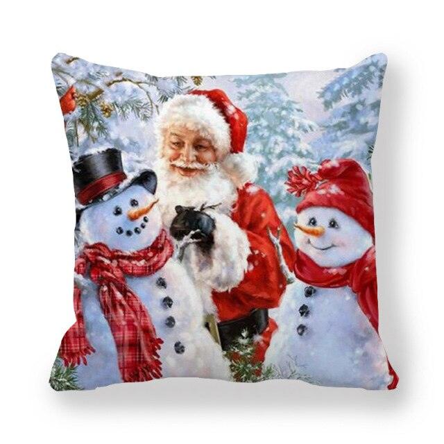 Christmas Ornaments Merry Christmas Decorations Throw Pillow Covers Santa Claus Snowman Merry Christmas Decorative Pillow Cases Home Decor Navidad Home Decor Cushion Cover Happy New Year 2022 45x45CM