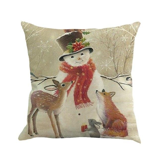 Christmas Printing Sofa Bed Home Decor Pillow Cover Pillow Case Holiday Decorative Christmas Throw Pillows Cotton Linen Winter Snowman Wolf Deer Pillow Covers Cases for Home
