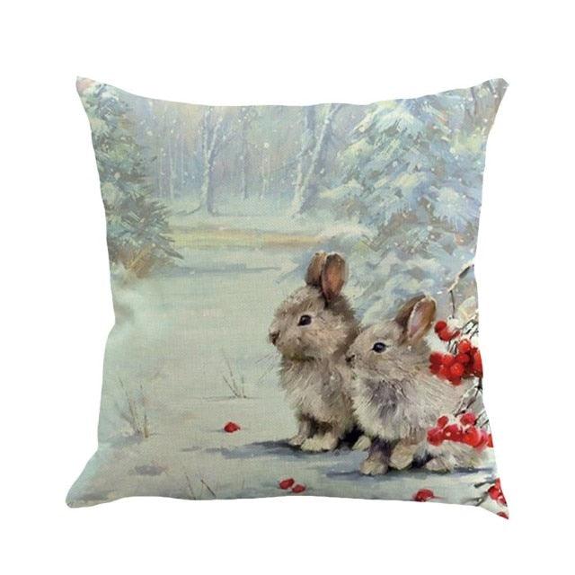Christmas Printing Sofa Bed Home Decor Pillow Cover Pillow Case Holiday Decorative Christmas Throw Pillows Cotton Linen Winter Snowman Wolf Deer Pillow Covers Cases for Home