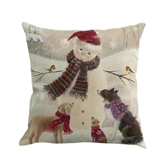 Christmas Printing Sofa Bed Home Decor Pillow Cover Pillow Case Holiday Decorative Christmas Throw Pillows Cotton Linen Winter Snowman Wolf Deer Pillow Covers Cases for Home