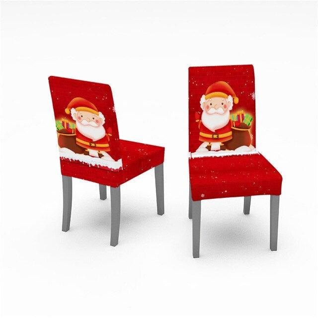 Christmas Removable Washable Dining Room Chair Protector Slipcovers for Christmas Home Decor Holiday Seat Cover Christmas Chair Covers Santa Printed Elastic Stretch Dining Chairs Chair Slipcover Kitchen Seat Cover Home Decor
