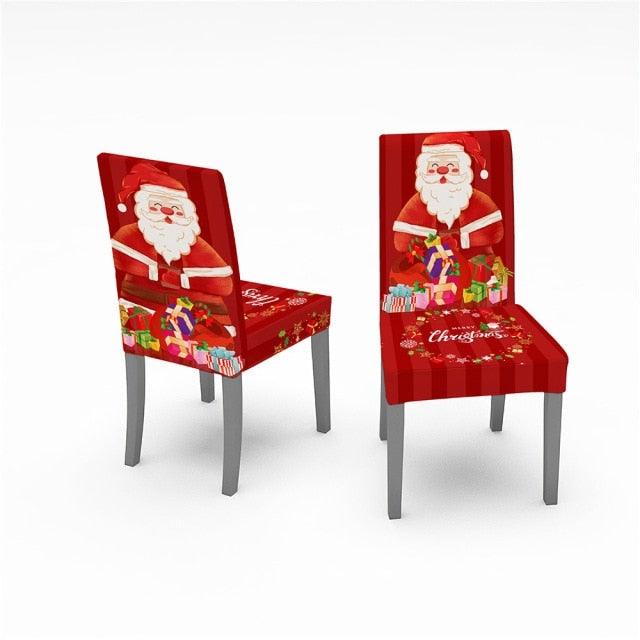Christmas Removable Washable Dining Room Chair Protector Slipcovers for Christmas Home Decor Holiday Seat Cover Christmas Chair Covers Santa Printed Elastic Stretch Dining Chairs Chair Slipcover Kitchen Seat Cover Home Decor
