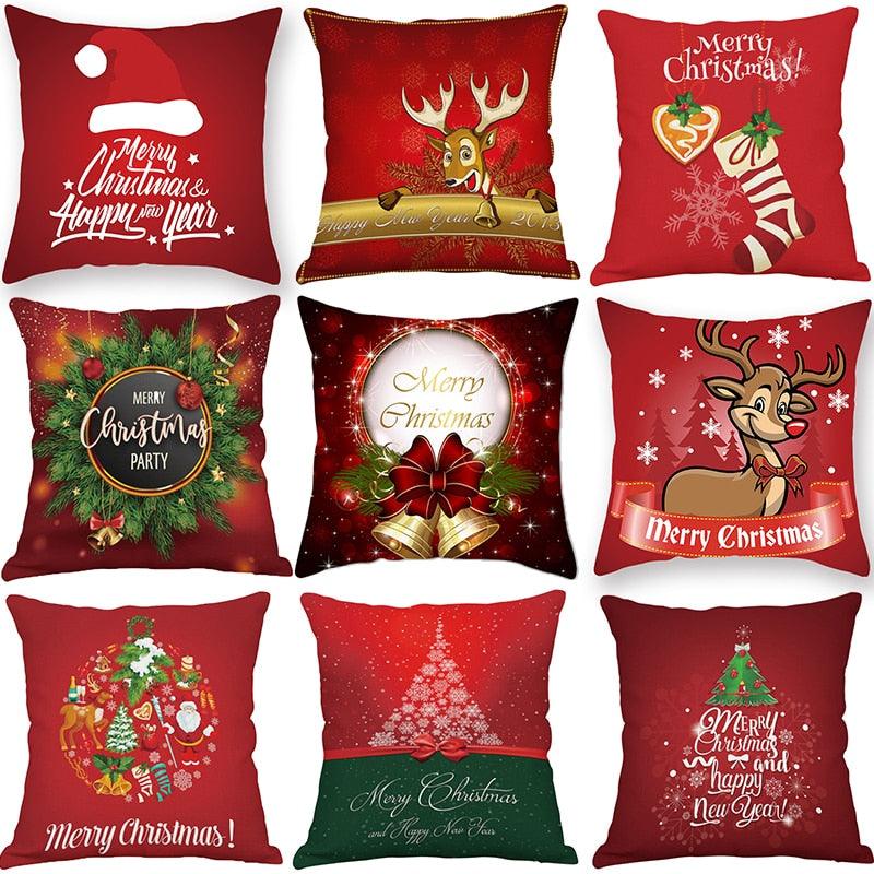 Christmas Xmas Red Pillow Case Tree Decoration Xmas Series Cushion Cover Case Pillow Zippered Square Pillowcase Santa Claus Cushion Cover Christmas Decorations For Home Snowman 45x45CM