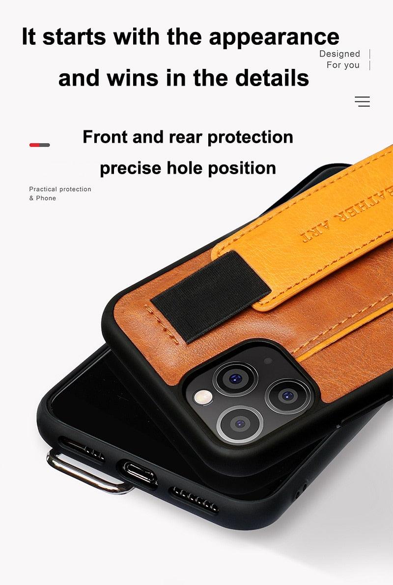 Classic Vintage Design Leather Belt Style With Strap Case for iPhone 14 13 12 Mini 11 Pro Max XS XR Max 8 7 6S Plus PU Leather Wristband Card Holder Full Cover Business Simple Iphone Case For Men And Women