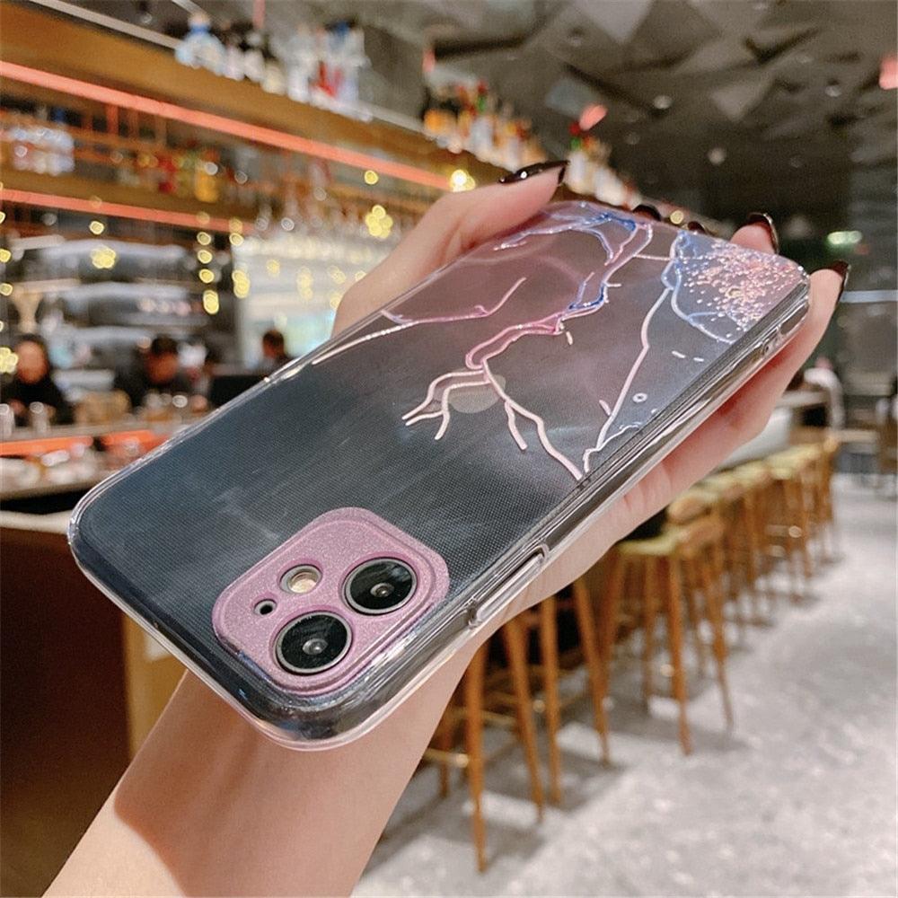 Clear Watercolor Marble Texture Phone Case For iPhone 11 Pro Max 11 Mini X XR XS Max 7 8 6s Plus Soft Back Cover Gold-Plated Silicone Mobile Phone Case Bumper Scratch-Resistant Protective Case
