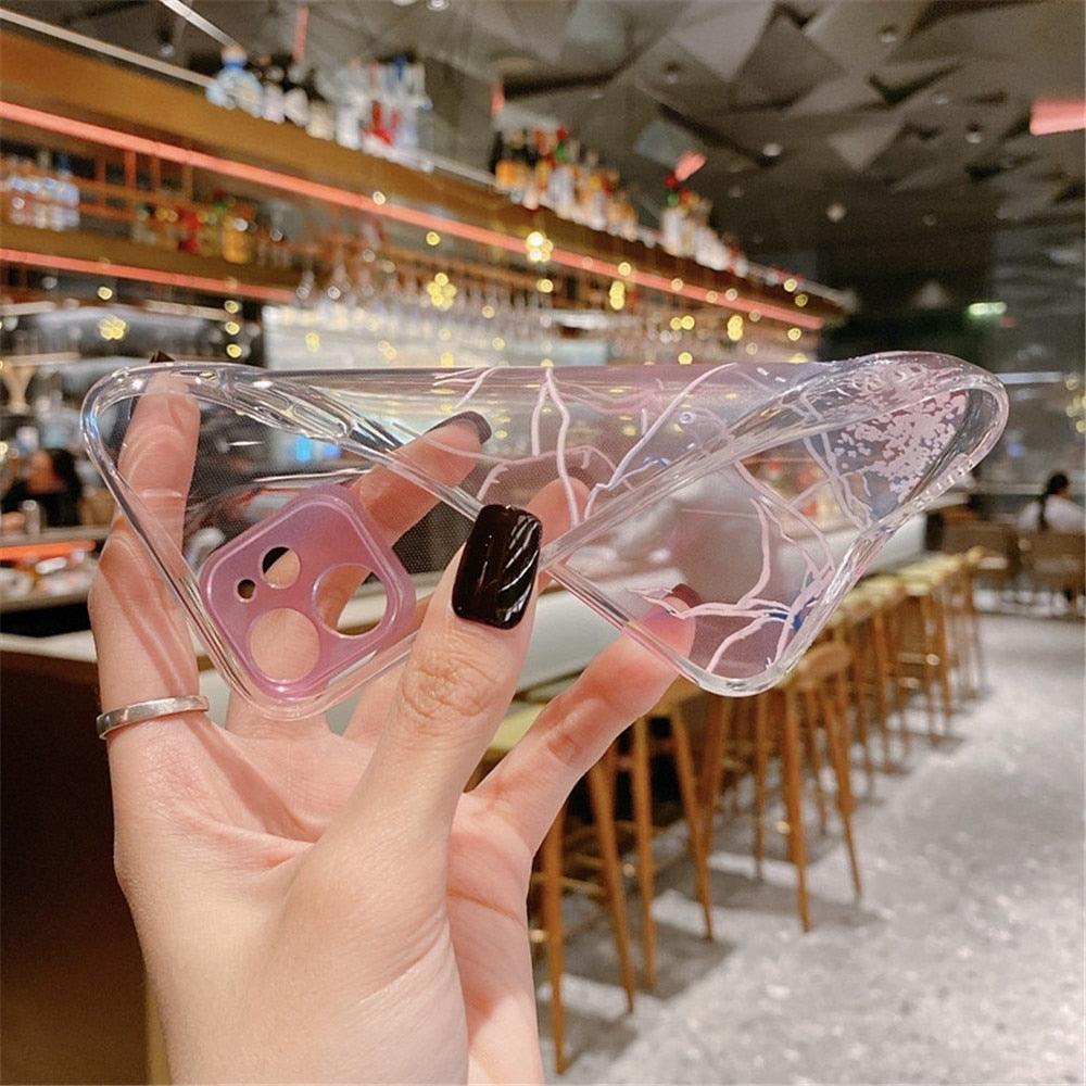 Clear Watercolor Marble Texture Phone Case For iPhone 11 Pro Max 11 Mini X XR XS Max 7 8 6s Plus Soft Back Cover Gold-Plated Silicone Mobile Phone Case Bumper Scratch-Resistant Protective Case