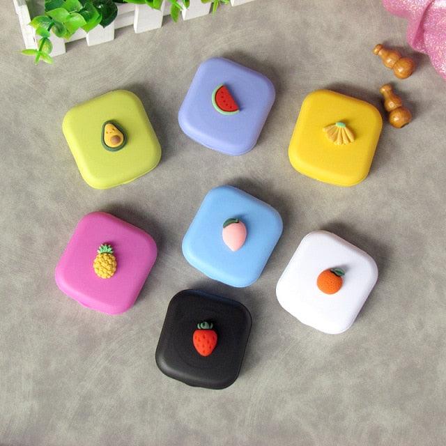 Colorful Contact Lens Cases Box With Mirror Cute Girl Fruit Women Mini Eyes Contact Lenses Case Container Travel Kit Set Colorful Contact Lens Case Travel Kit Contact Box Holder Lightweight Storage Container With Mirror