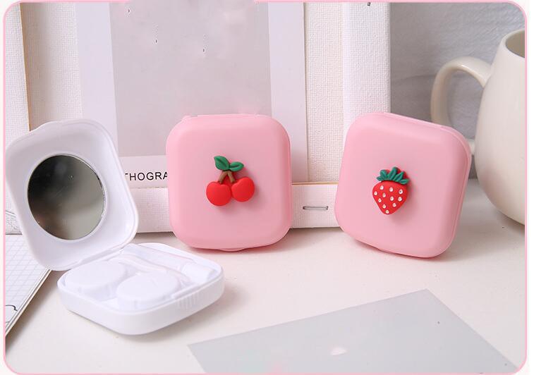 Colorful Contact Lens Cases Box With Mirror Cute Girl Fruit Women Mini Eyes Contact Lenses Case Container Travel Kit Set Colorful Contact Lens Case Travel Kit Contact Box Holder Lightweight Storage Container With Mirror