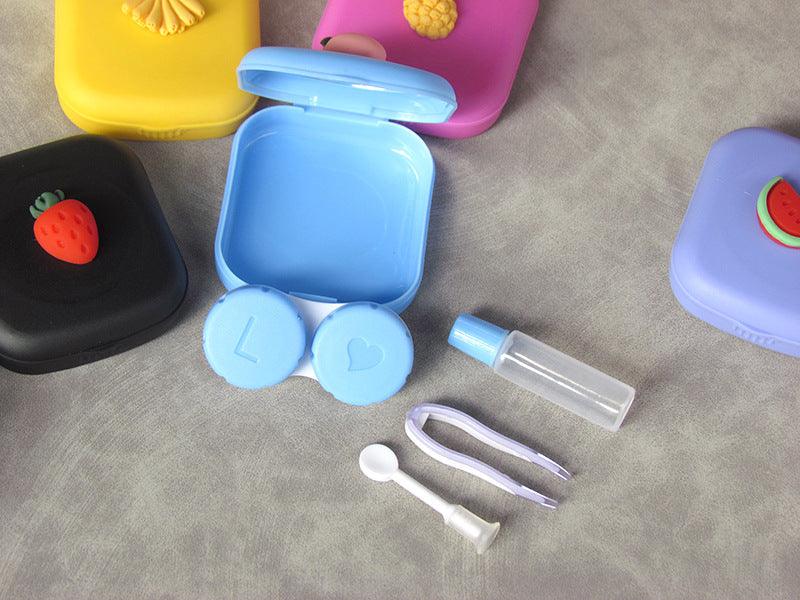 Colorful Contact Lens Cases Box With Mirror Cute Girl Fruit Women Mini Eyes Contact Lenses Case Container Travel Kit Set Colorful Contact Lens Case Travel Kit Contact Box Holder Lightweight Storage Container With Mirror