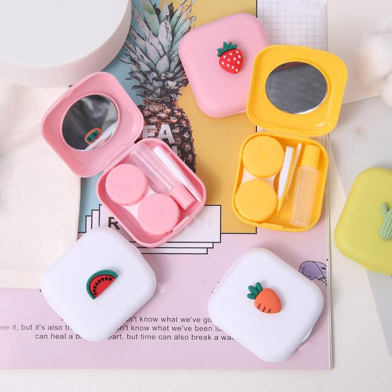 Colorful Contact Lens Cases Box With Mirror Cute Girl Fruit Women Mini Eyes Contact Lenses Case Container Travel Kit Set Colorful Contact Lens Case Travel Kit Contact Box Holder Lightweight Storage Container With Mirror