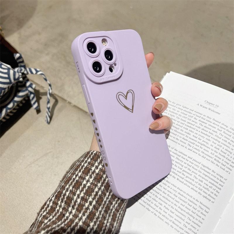 Colorful Love Heart Phone Case For iPhone 12 13 Pro Max 14 Pro Candy Color Soft Silicone Back Cover Shockproof Anti-Fingerprint Phone Case Lovely Gift For Women