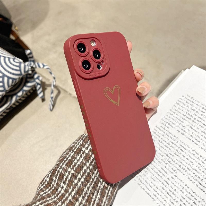 Colorful Love Heart Phone Case For iPhone 12 13 Pro Max 14 Pro Candy Color Soft Silicone Back Cover Shockproof Anti-Fingerprint Phone Case Lovely Gift For Women