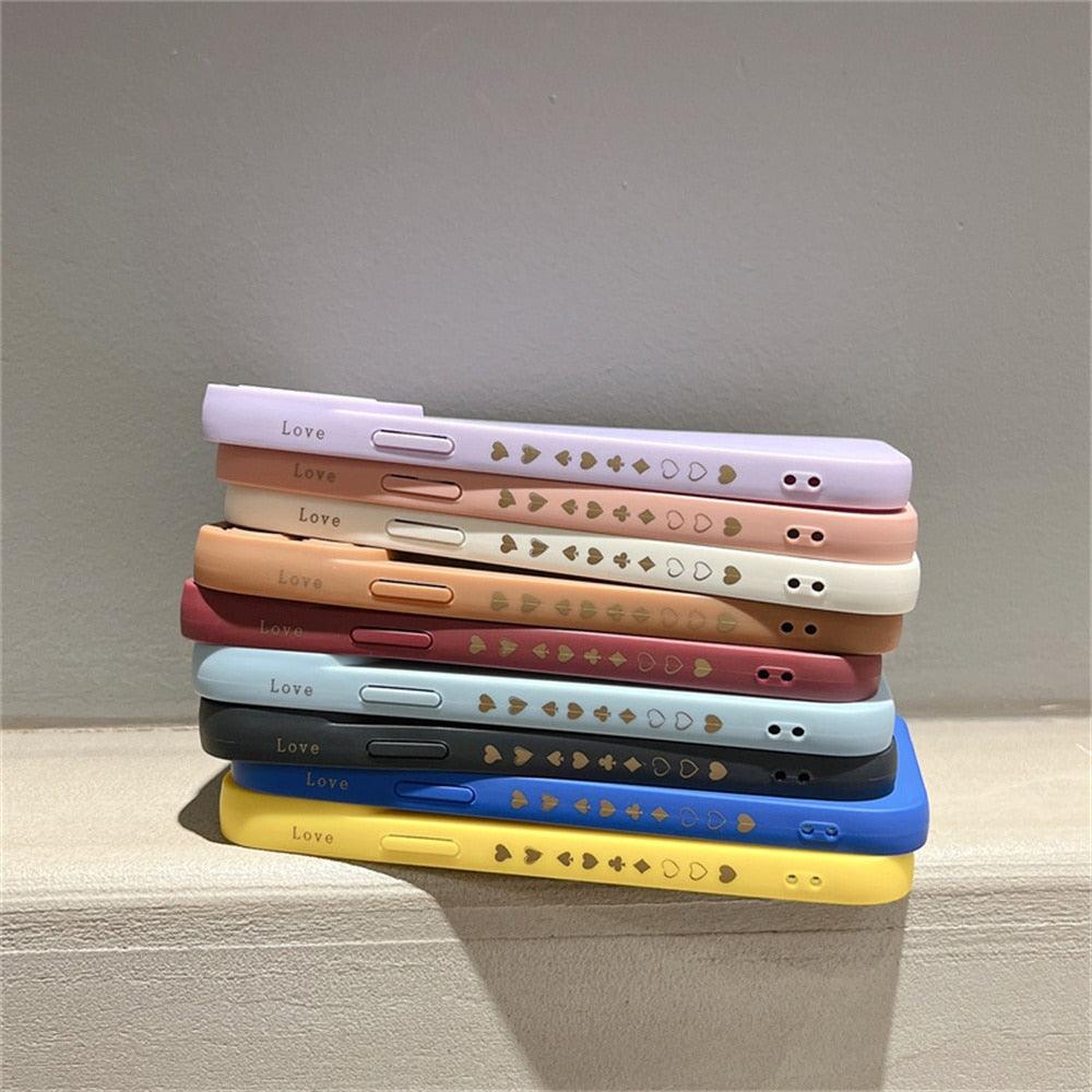 Colorful Love Heart Phone Case For iPhone 12 13 Pro Max 14 Pro Candy Color Soft Silicone Back Cover Shockproof Anti-Fingerprint Phone Case Lovely Gift For Women