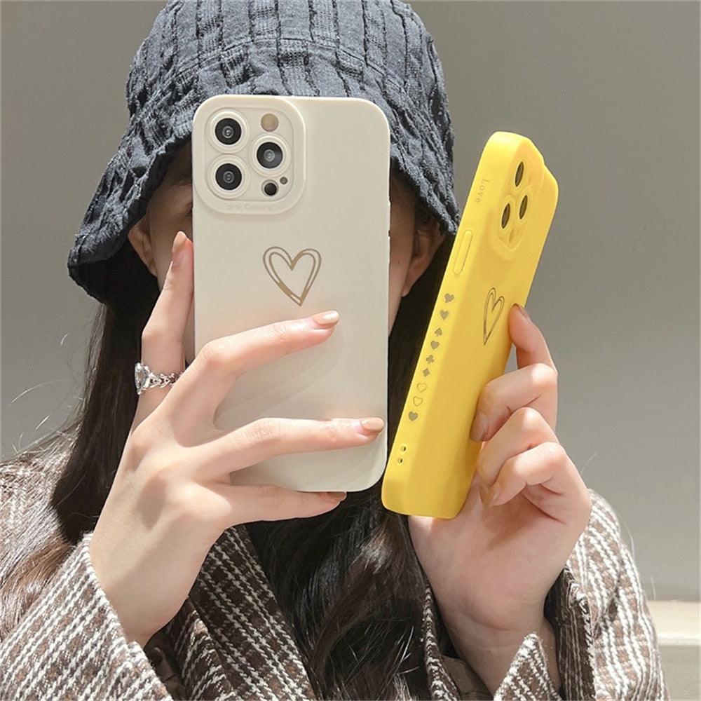 Colorful Love Heart Phone Case For iPhone 12 13 Pro Max 14 Pro Candy Color Soft Silicone Back Cover Shockproof Anti-Fingerprint Phone Case Lovely Gift For Women