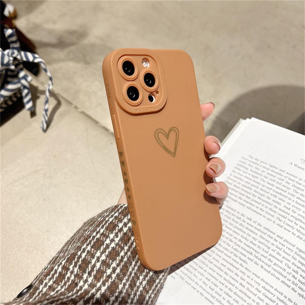 Colorful Love Heart Phone Case For iPhone 12 13 Pro Max 14 Pro Candy Color Soft Silicone Back Cover Shockproof Anti-Fingerprint Phone Case Lovely Gift For Women