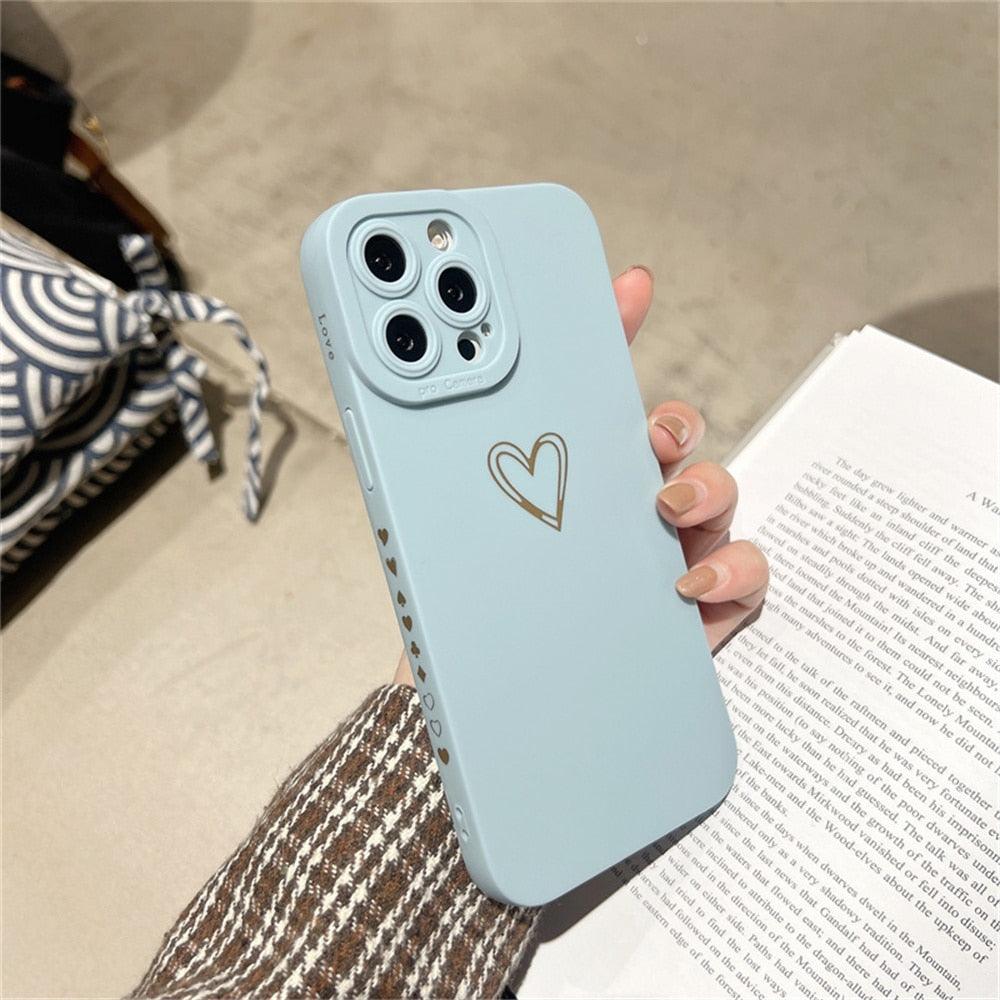 Colorful Love Heart Phone Case For iPhone 12 13 Pro Max 14 Pro Candy Color Soft Silicone Back Cover Shockproof Anti-Fingerprint Phone Case Lovely Gift For Women