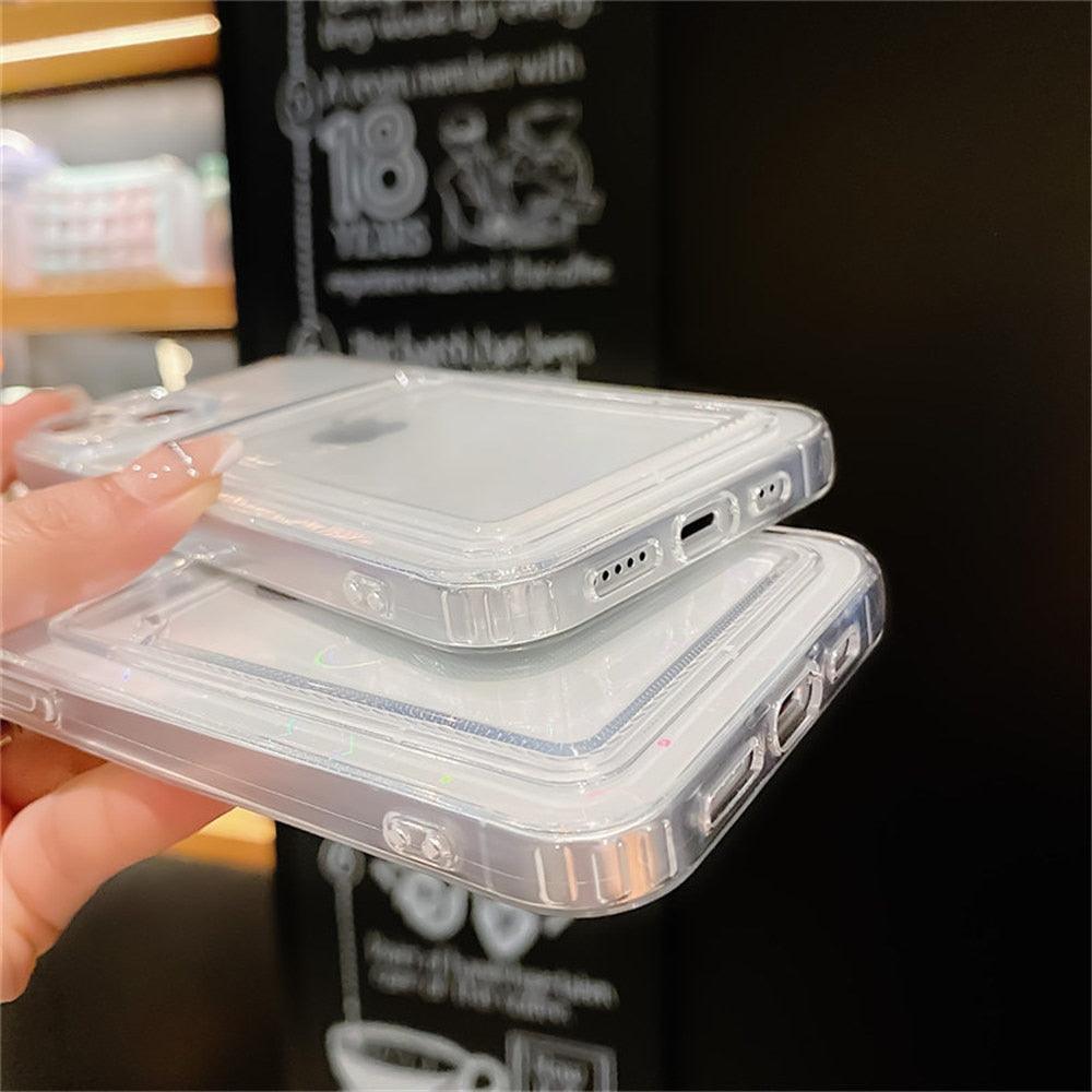 Colorful Transparent Holographic Love Heart Cute Case Transparent Gradient Love Heart Pattern Wallet Card Phone Case For iPhone 13 12 11 Pro Max X XR XS 7 8 6 Plus Minimalist Design Phone Case