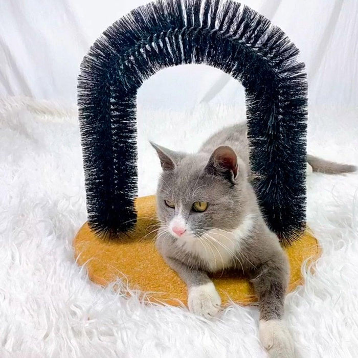 Comfortable Arch Cats Massager Pet Cat Itching Grooming Supplies Round Fleece Base Kitten Bristle Ring Brush and Carpet Base Groomer Massager Scratcher for Controlling Shedding Healthy Fur and Claws Toy Scratching Device Brush for Pets