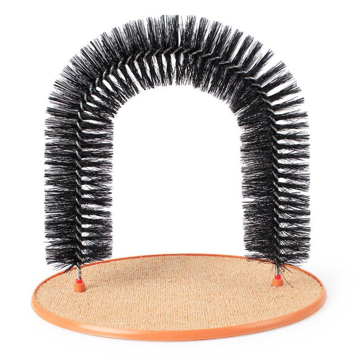 Comfortable Arch Cats Massager Pet Cat Itching Grooming Supplies Round Fleece Base Kitten Bristle Ring Brush and Carpet Base Groomer Massager Scratcher for Controlling Shedding Healthy Fur and Claws Toy Scratching Device Brush for Pets