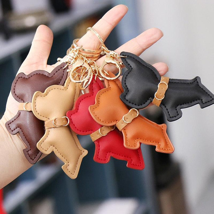 Creative High-End Leather Dog Keychain Men's Key Chain Personality Car Key Pendant Couple Gift For Ladies Keychain Soft Leather Dog Keychain