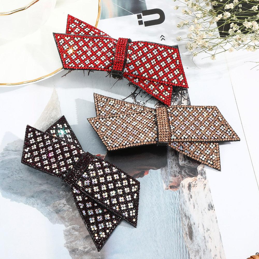 Crystal Big Bow Hair Clips For Women Girls Hair Accessories Rhinestone Hairpins Plastic Hairgirps Retro Barrette Headwear Gorgeous Hair Accessories For Women