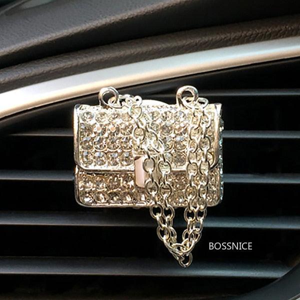 Crystal Bling Sparking Car Fragrance Diffuser Air Freshener Bling Car Accessories Girls Purse High Heel Car Air Freshener Auto Outlet Perfume Clip Car Scent Diffuser Elegant Perfume Clip Diamond Crown Car Aromatherapy Car Decoration