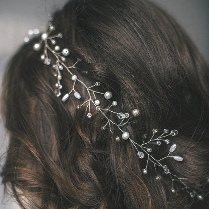 Crystal Pearl Bridal Tiaras Hairbands Hairpins Bridesmaid Diamante Hair Vine Accessories Wedding Jewelry 35cm Headwear Gorgeous Hair Accessories For Women