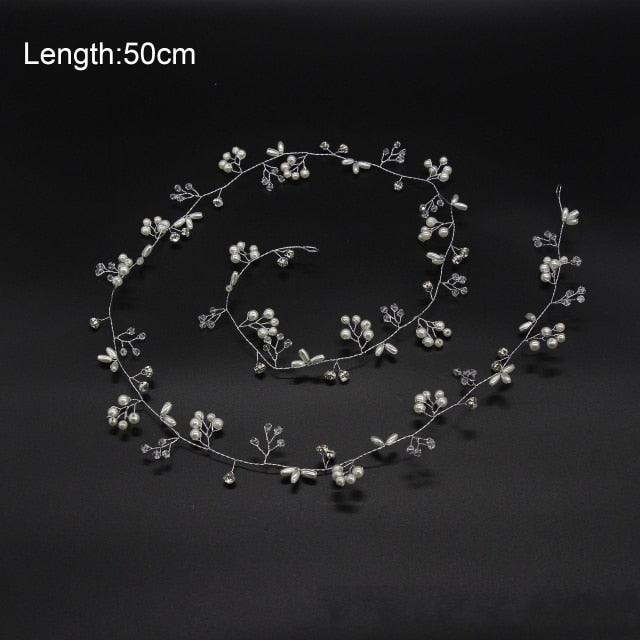 Crystal Pearl Bridal Tiaras Hairbands Hairpins Bridesmaid Diamante Hair Vine Accessories Wedding Jewelry 35cm Headwear Gorgeous Hair Accessories For Women