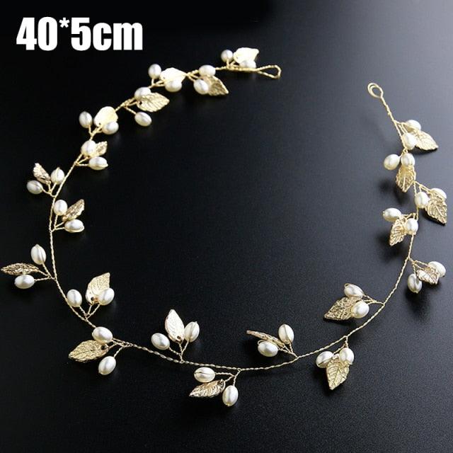 Crystal Pearl Bridal Tiaras Hairbands Hairpins Bridesmaid Diamante Hair Vine Accessories Wedding Jewelry 35cm Headwear Gorgeous Hair Accessories For Women