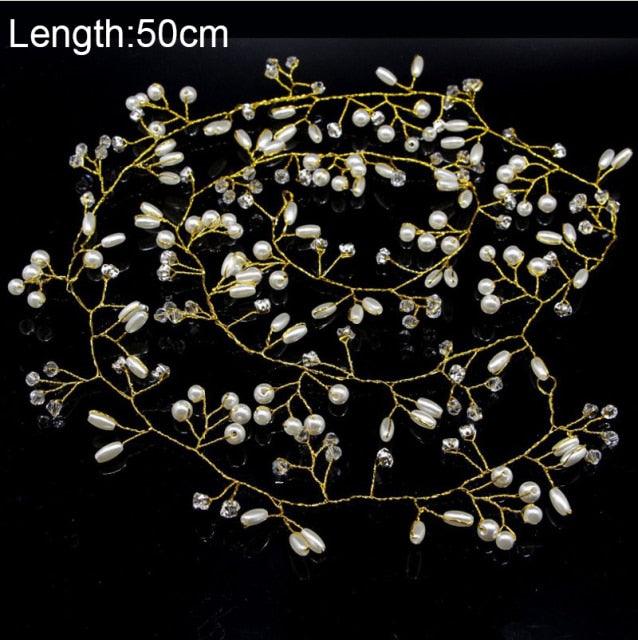 Crystal Pearl Bridal Tiaras Hairbands Hairpins Bridesmaid Diamante Hair Vine Accessories Wedding Jewelry 35cm Headwear Gorgeous Hair Accessories For Women