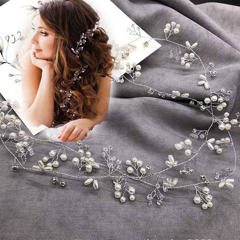 Crystal Pearl Bridal Tiaras Hairbands Hairpins Bridesmaid Diamante Hair Vine Accessories Wedding Jewelry 35cm Headwear Gorgeous Hair Accessories For Women