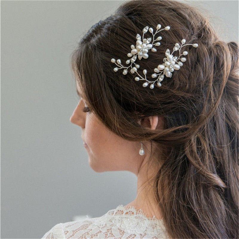 Crystal Pearl Bridal Tiaras Hairbands Hairpins Bridesmaid Diamante Hair Vine Accessories Wedding Jewelry 35cm Headwear Gorgeous Hair Accessories For Women